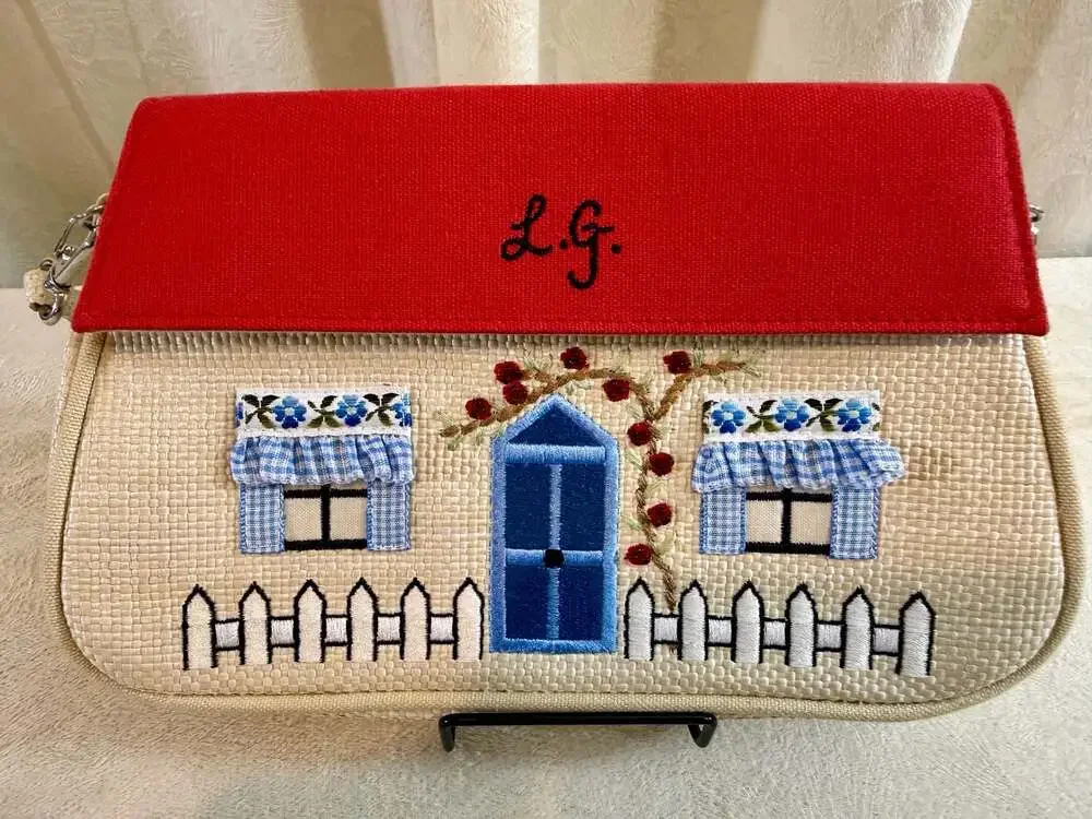 Lulu Guinness London Cottage House Design Embroidered Clutch Purse